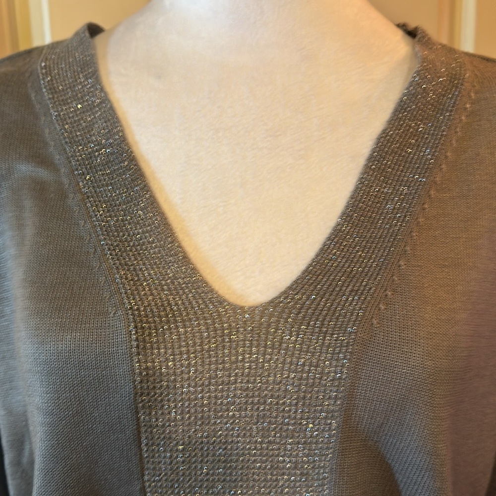 Dressy dark grey V neck embellished w/ silver accent BRAND NEW never worn